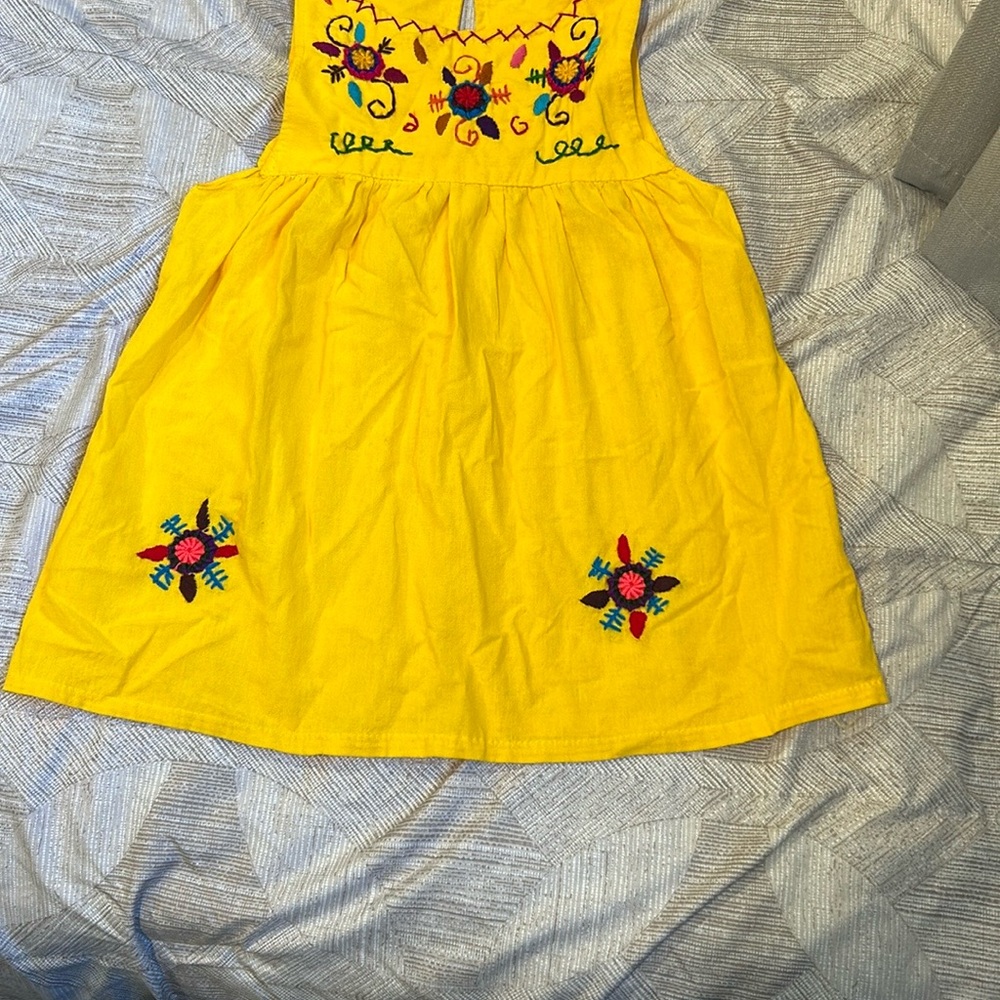 Yellow Sleeveless Sundress with Square Neck and Embroidery